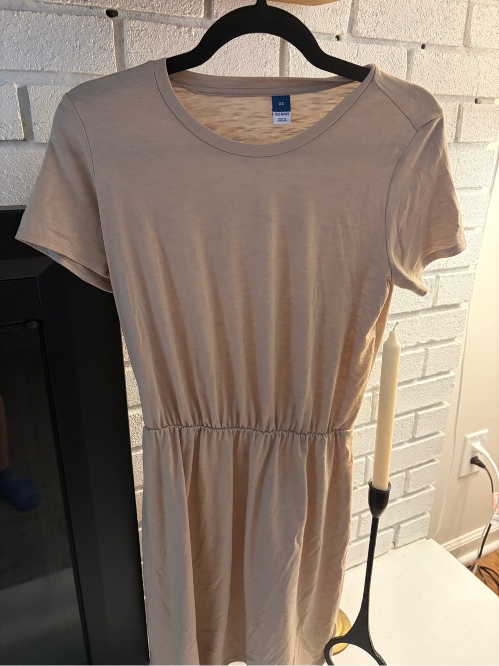 Old Navy Beige Short Sleeve Elastic Waist Mini Dress